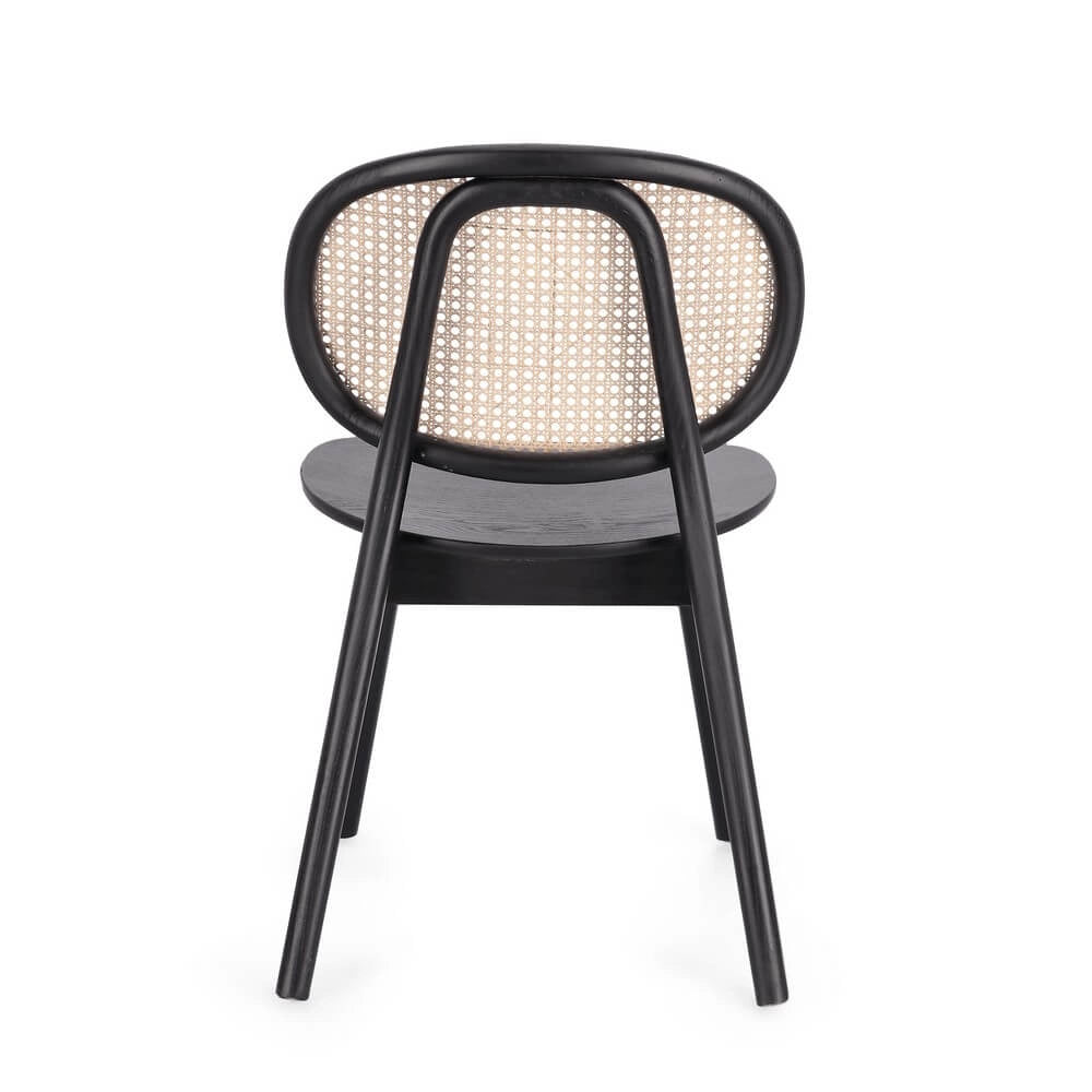 Sedia in Legno di Olmo con Schienale in Rattan Intrecciato - ELOISE