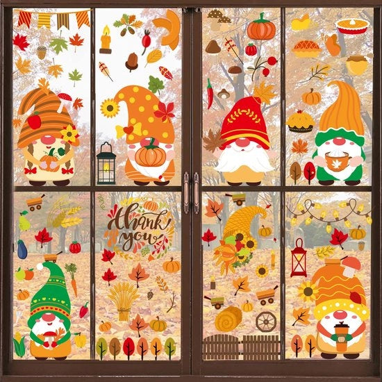 Sticker per finestra per decorazione - autunno - 9 pezzi - foglie di zucca/foglie di quercia - decorazione per festività - PVC di alta qualità - resistente ai graffi/duraturo - decorazione per finestre