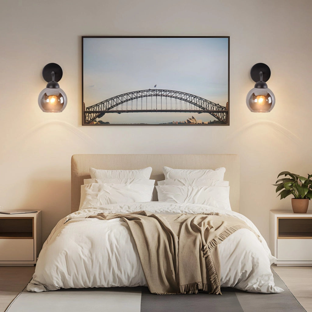 ZMH Lampada da parete vintage da interno E27 illuminazione da parete retrò per camera da letto in vetro nero