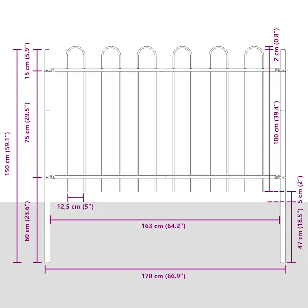 Recinzione da Giardino Boxtel con Parte Superiore ad Anello in Acciaio 181x100 cm Nero 144930