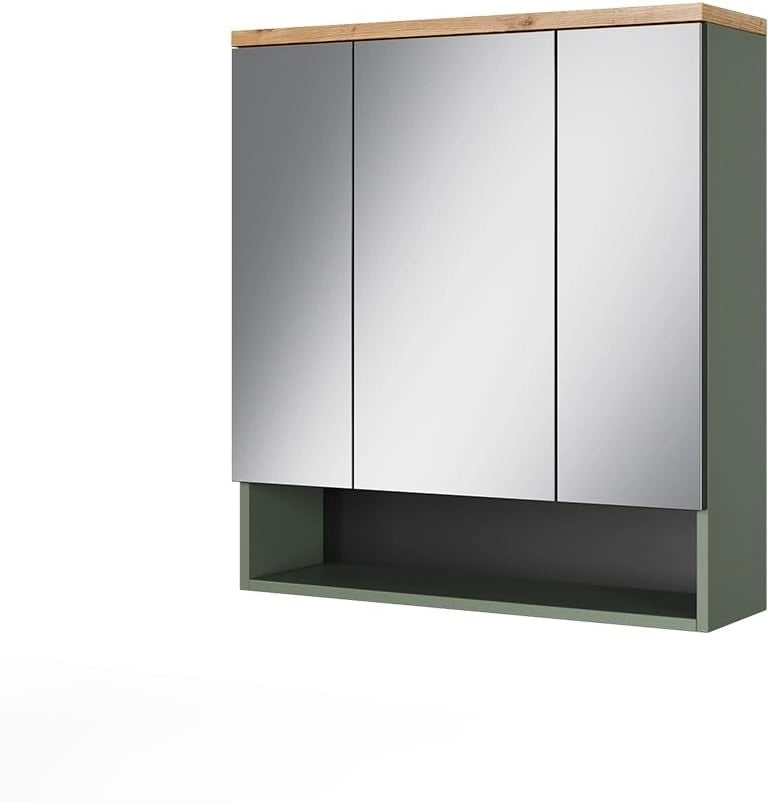 Specchio contenitore bagno Eden, Verde, 70 x 77.5 cm con 3 ante a specchio, ampio spazio di archiviazione per gli accessori del bagno