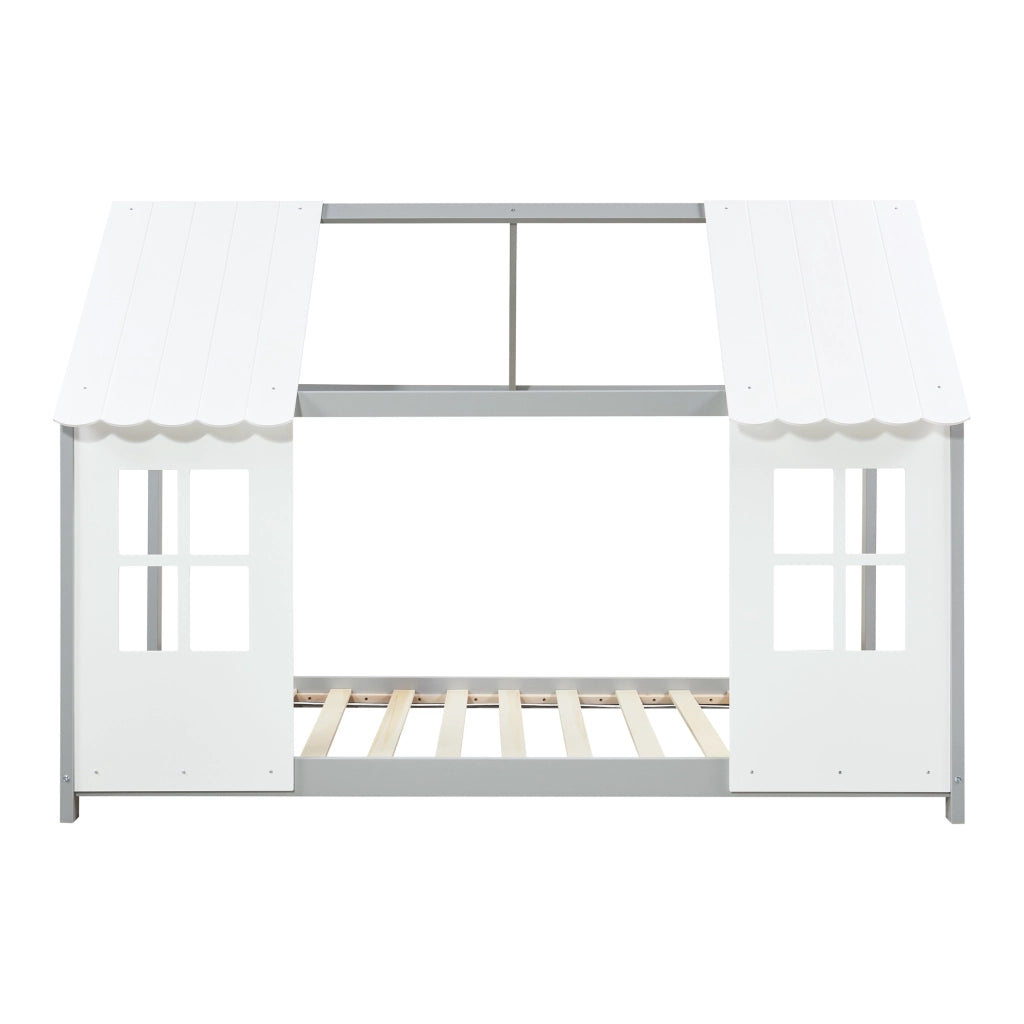 Letto Tostedt per Cameretta a Forma di Casetta Semiaperta 90 x 200 cm Grigio / Bianco [en.casa]