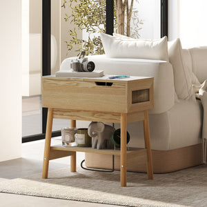 Tavolino da Salotto in Stile Boho 30x60x60,5 cm con Vano a Scomparsa in MDF color Legno