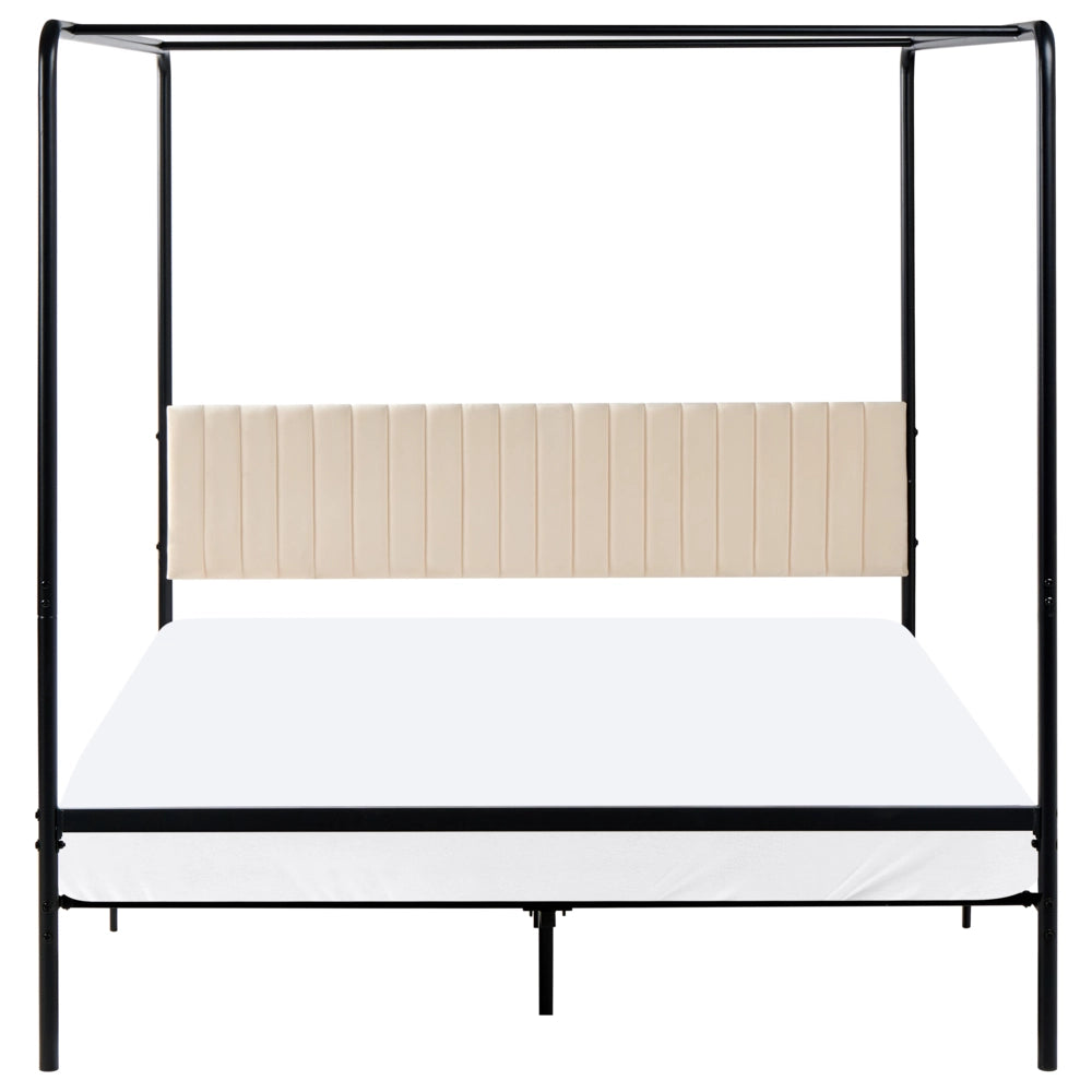 Letto a baldacchino in metallo nero con doppia testiera imbottita 160 x 200 cm moderno romantico