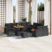 Set Divano da Giardino 13 Pezzi con Cuscini Nero Polyrattan Acacia