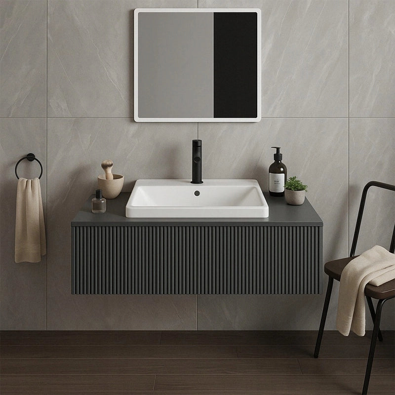 Lavabo in ceramica bianco da incasso nel piano di lavoro, rettangolare, 52 x 41 cm