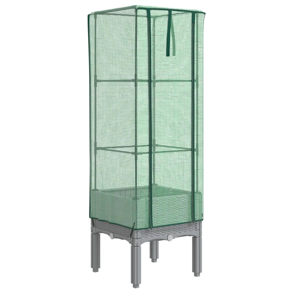 Vaso per fioriera rialzata per piante fiori terrazza da giardino rialzata con rivestimento in simil rattan 40 x 40 x 140 cm grigio chiaro 02_0038781