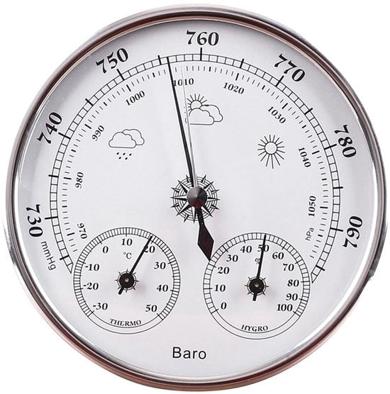 Strumento meteorologico 3-in-1 - Termometro/Barometro/Umidigrafico - Leggero - Scali di lettura chiari - Per uso interno/esterno - 13 cm - Sensore di temperatura e umidità