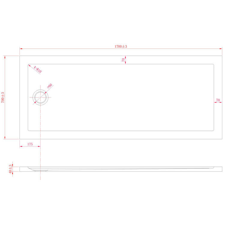 Piatto Doccia 70x170 cm in Acrilico Fosterberg Floret Bianco Lucido