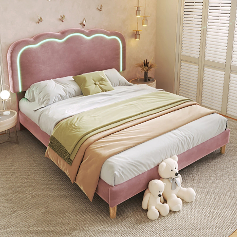 Letto matrimoniale LED - Xylo - 140x200 cm - Testiera regolabile imbottita rosa