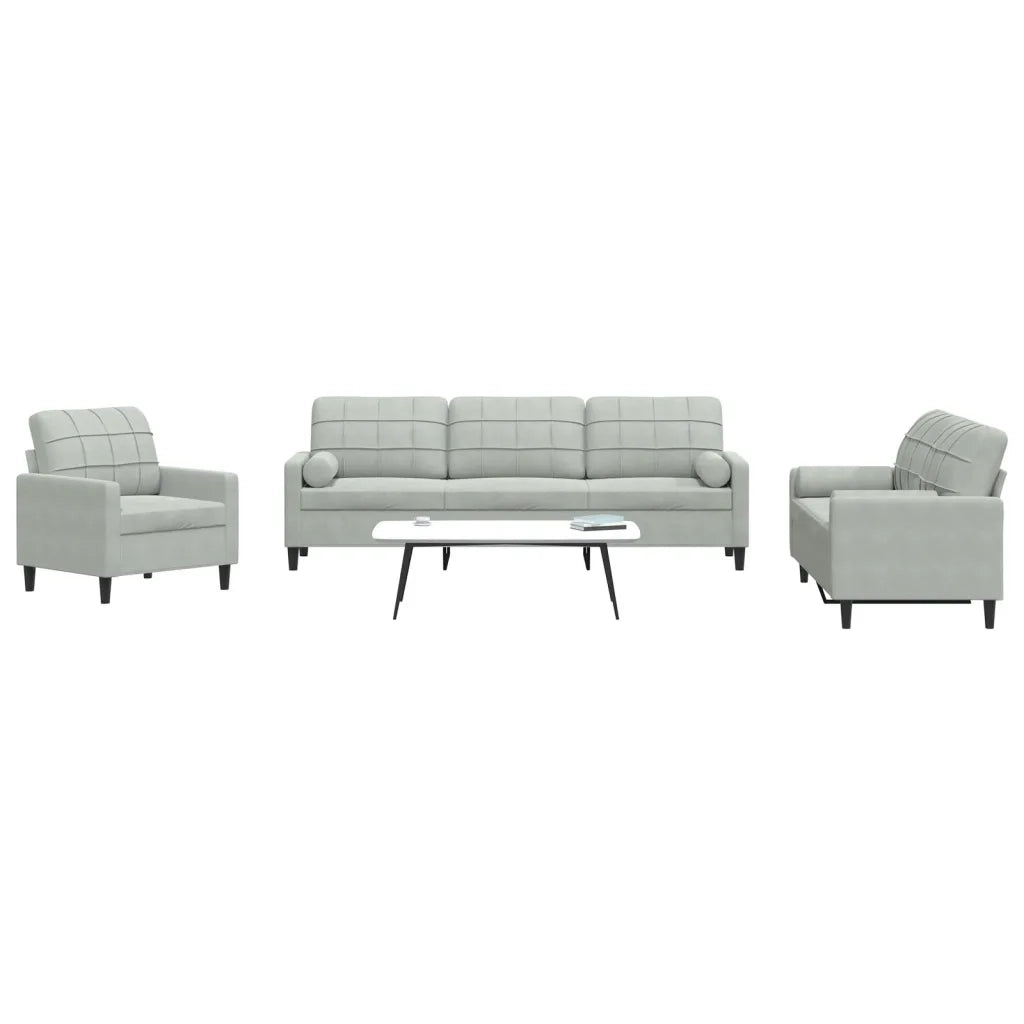 vidaXL Set di Divani 3 pz con Cuscini e Rinforzi Grigio Chiaro Velluto