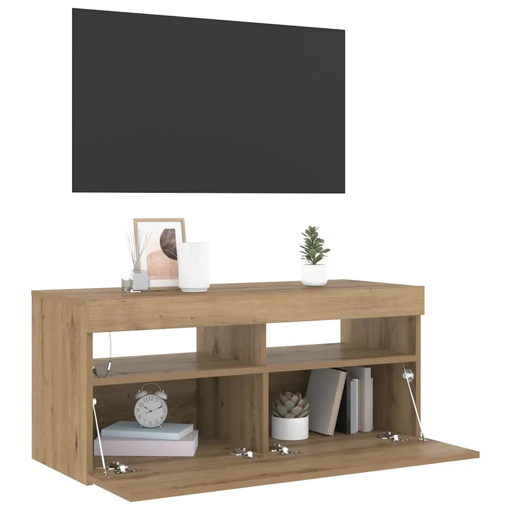 Mobile Porta TV con LED Artigianale 90x35x40 cm Multistrato