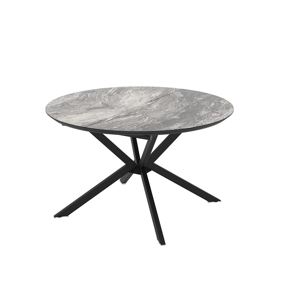 Tavolo rotondo allungabile Dobok piano effetto marmo nero arabesque lucido 126x126x76H