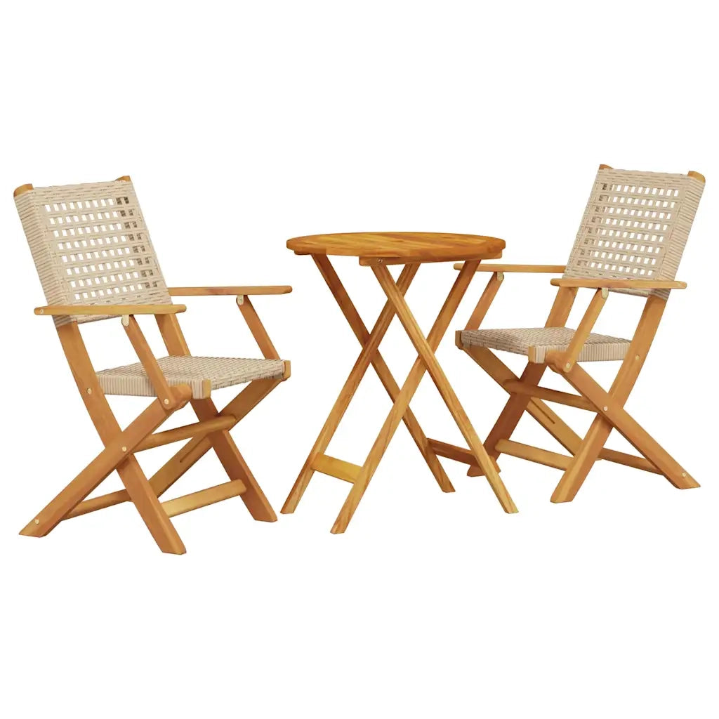 Set da Bistrot 3 pz | Set Salotto da Giardino Beige in Polyrattan e Legno Massello