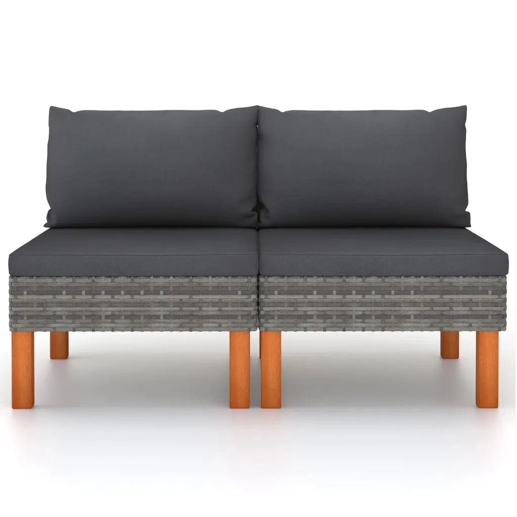 Divani Centrali 2 pz Polyrattan e Legno Massello di Eucalipto 315756
