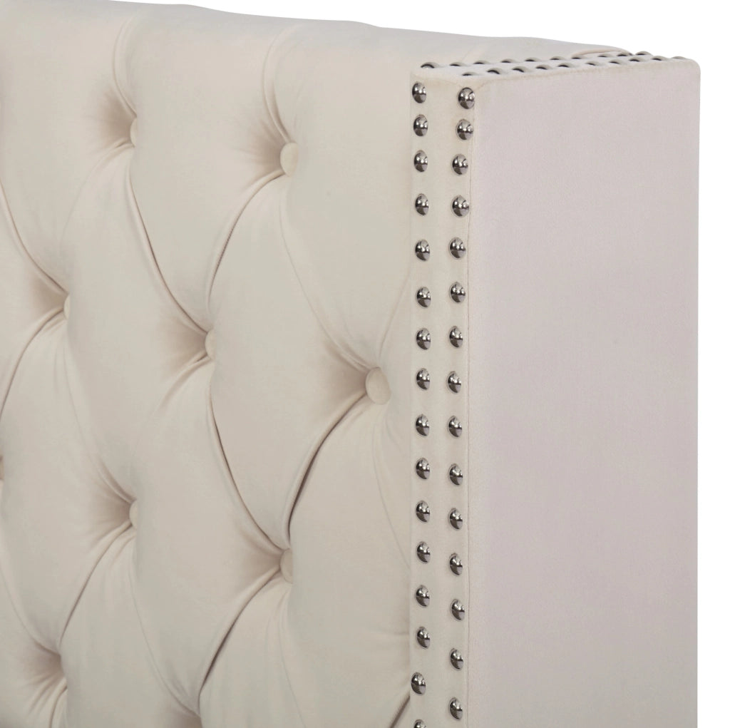 Letto contenitore Chesterfield in velluto beige 140x190 cm