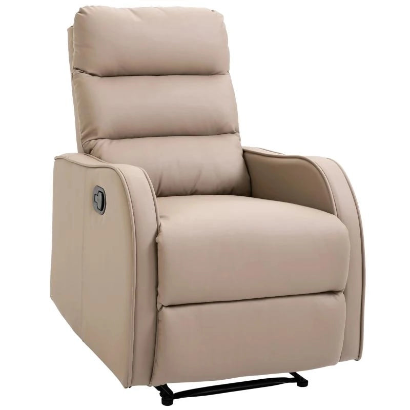 POLTRONA RECLINABILE 160¦ MAX CON POGGIAPIEDI, IN PELLE PU, LEGNO E ACCIAIO, 65X89X100 CM, MARRONE CHIARO
