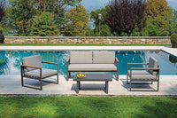 Set Salotto da Giardino Divano 2 Poltrone e Tavolino Cerveteri in Alluminio Antracite e Grigio