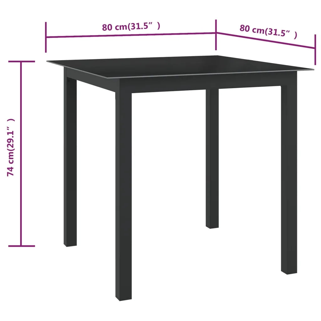 Tavolo da Giardino | Tavolino da esterno Nero 80x80x74 cm in Alluminio e Vetro