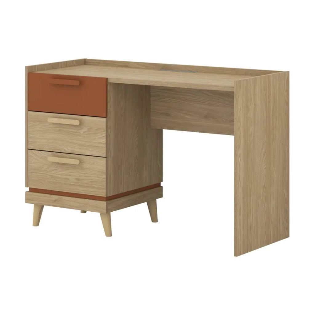 Scrivania scandinava NOKI – Rovere chiaro e moka – 3 cassetti di stoccaggio