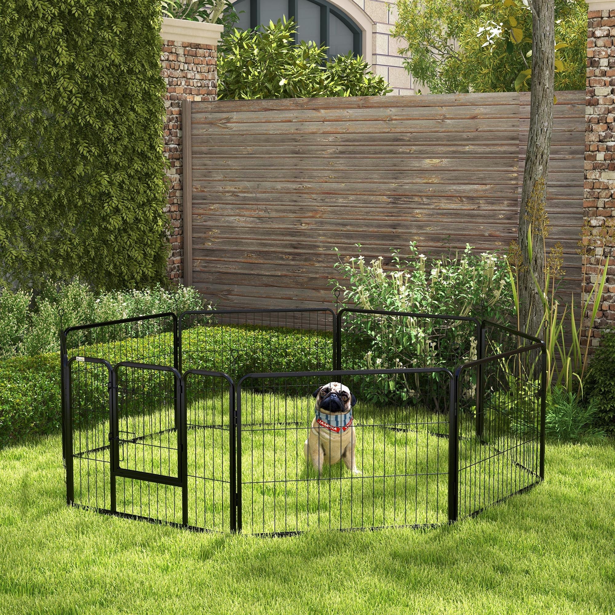 Recinto per Cani a 8 Pezzi Modulabili per Interno ed Esterno 80x60 cm in Acciaio  Nero