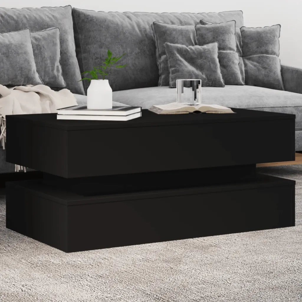 Tavolino da Soggiorno con Luci LED Nero 90x50x40 cm 839862
