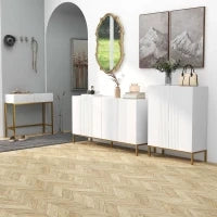Credenza Moderna a 4 Ante con Chiusura Ammortizzata e Mensole Regolabili, 140x40x75cm, Bianco e Oro