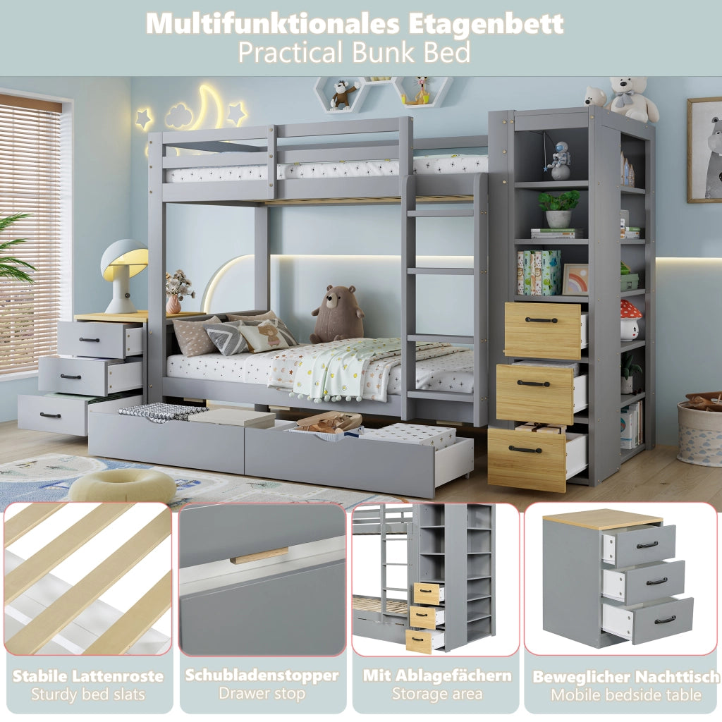 letto a castello in legno grigio chiaro 102.5 x 239 cm