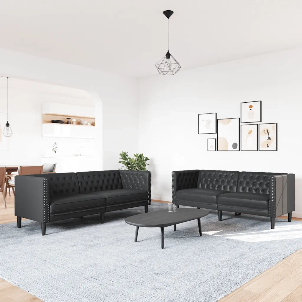vidaXL Set Divani Chesterfield 2pz Nero in Similpelle