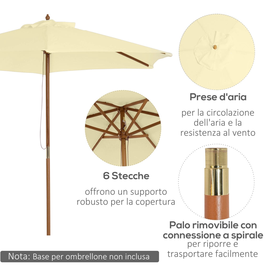 Ombrellone da Giardino 2.5x2.3 m a 6 Stecche in Legno Laccato e Poliestere. Beige