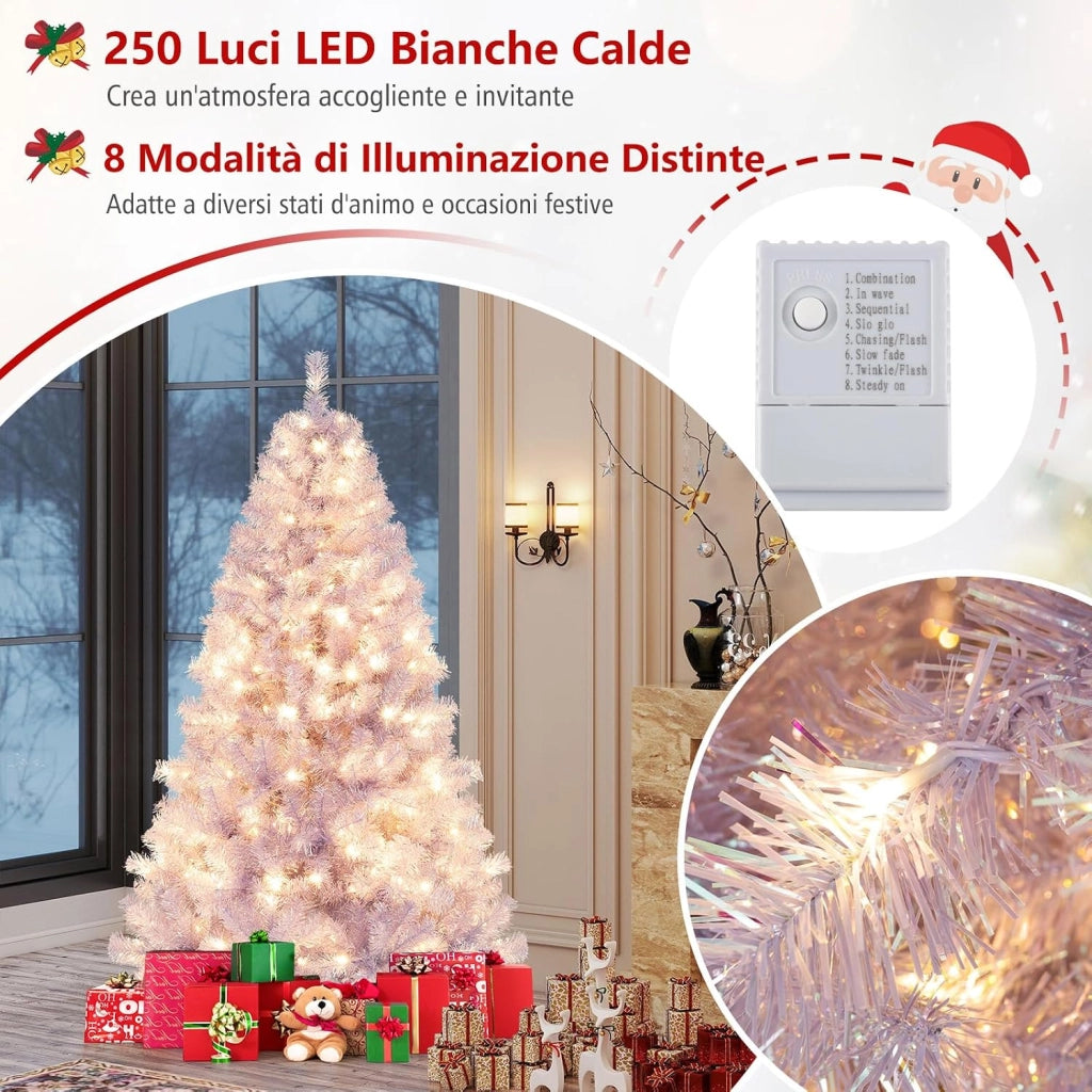 Albero di Natale 180 cm, Albero di Natale Preilluminato con 688 Rami Folti, 250 Luci LED Bianco Caldo, 8 Modalità e Base, Decorazione Natalizia per Casa e Ufficio (Viola, 180 cm)