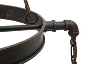 Lampadario Ingranaggio 3 Luci Ø54x104 cm in Ferro e Legno Nero e Rame