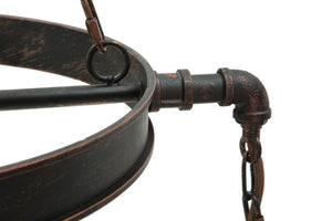 Lampadario Ingranaggio 3 Luci Ø54x104 cm in Ferro e Legno Nero e Rame