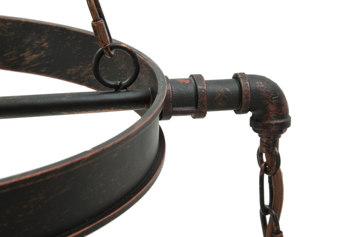 Lampadario Ingranaggio 3 Luci Ø54x104 cm in Ferro e Legno Nero e Rame