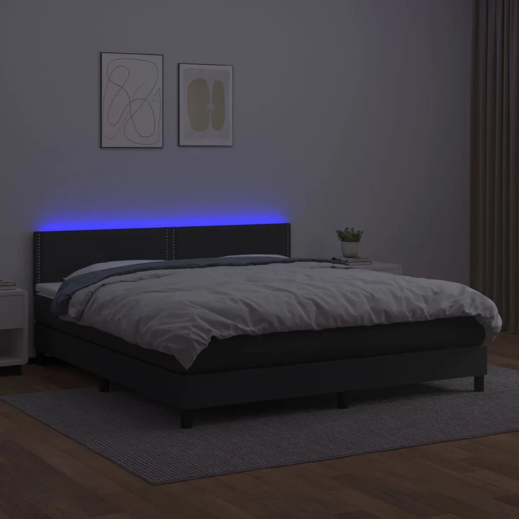 Giroletto a Molle con Materasso e LED Nero 180x200cm Similpelle 3134177