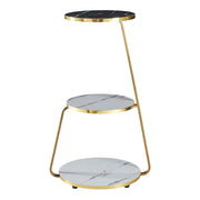 Tavolino laterale a 3 ripiani 74 x 46 x 37 cm marmo bianco / marmo nero / oro 03_0008648