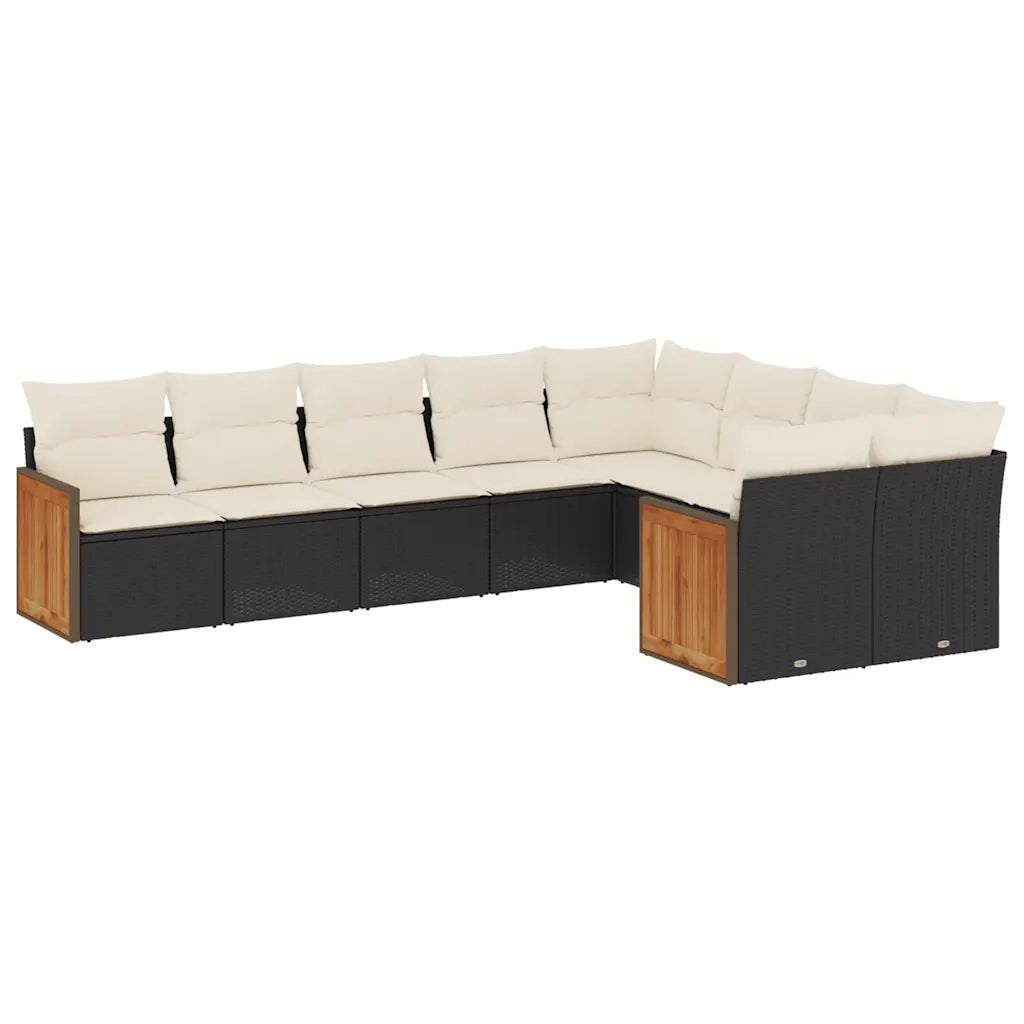 Set Divani da Giardino 9 pz con Cuscini Nero in Polyrattancod mxl 90206