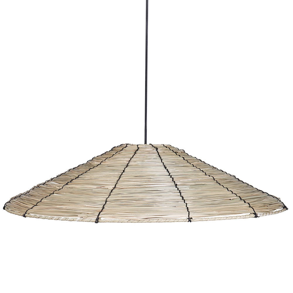 Lampada a sospensione con paralume in fieno naturale, base in ferro nero, lampada a sospensione Boho Lightning, soggiorno, camera da letto, ingresso.