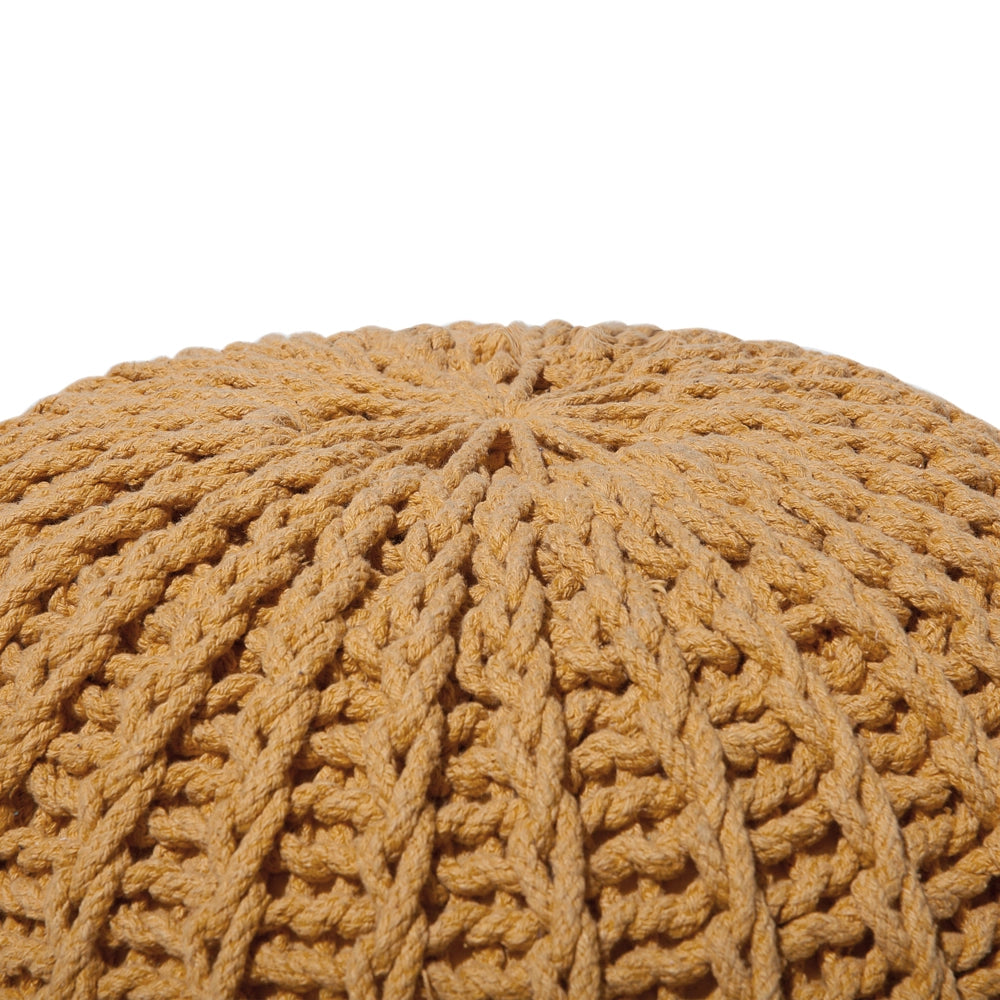 Pouf ottomana giallo in cotone lavorato a maglia perline EPS riempimento rotondo piccolo poggiapiedi 50 x 35 cm