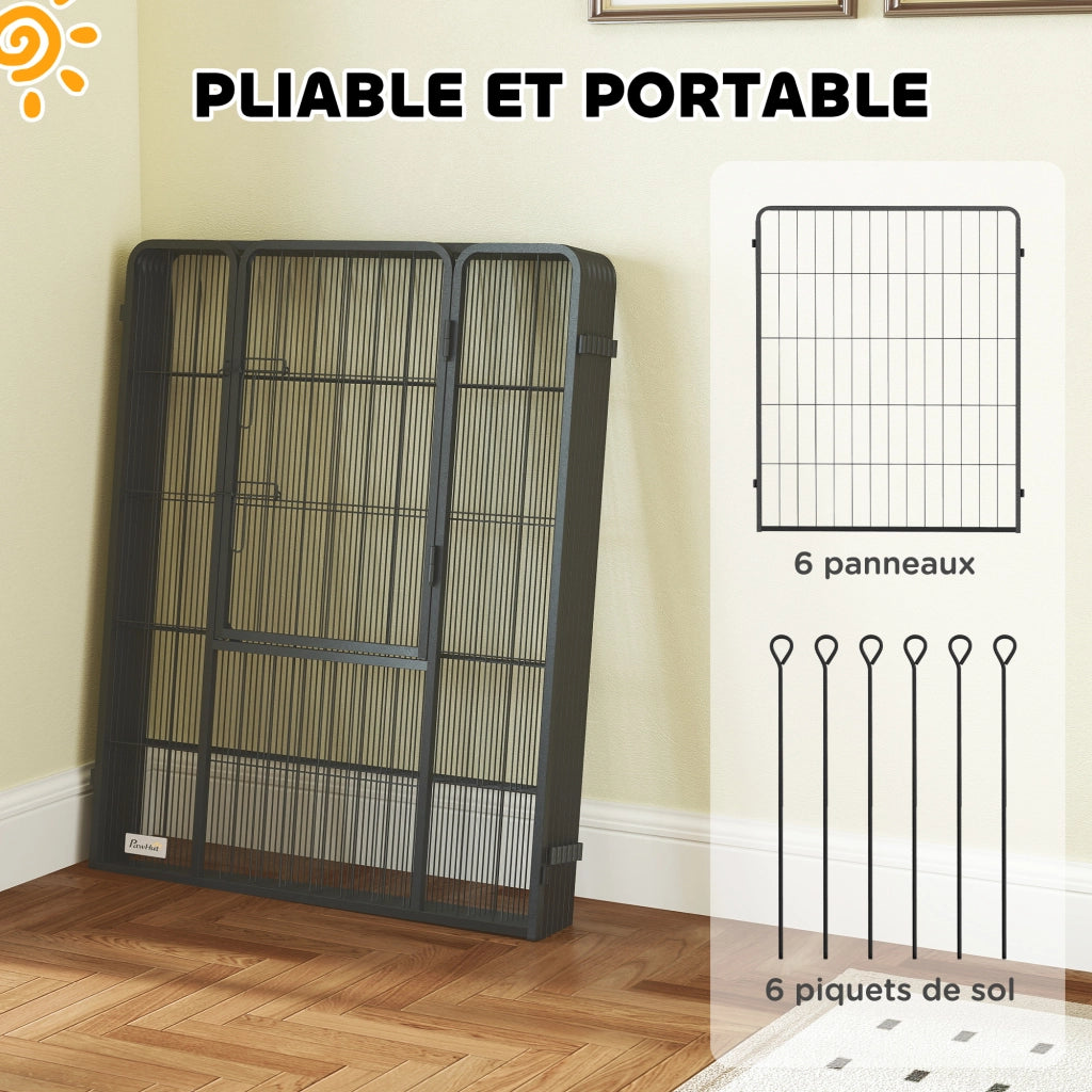 Recinto per cani modulare 6 pannelli pieghevole in acciaio con porta ¨C Zephmum ¨C 80x100 cm grigio