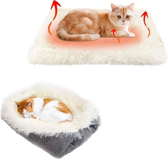 Letto per gatti morbido 2-in-1 cuscino soffice lavabile area di riposo per gatti e piccoli cani (bianco)