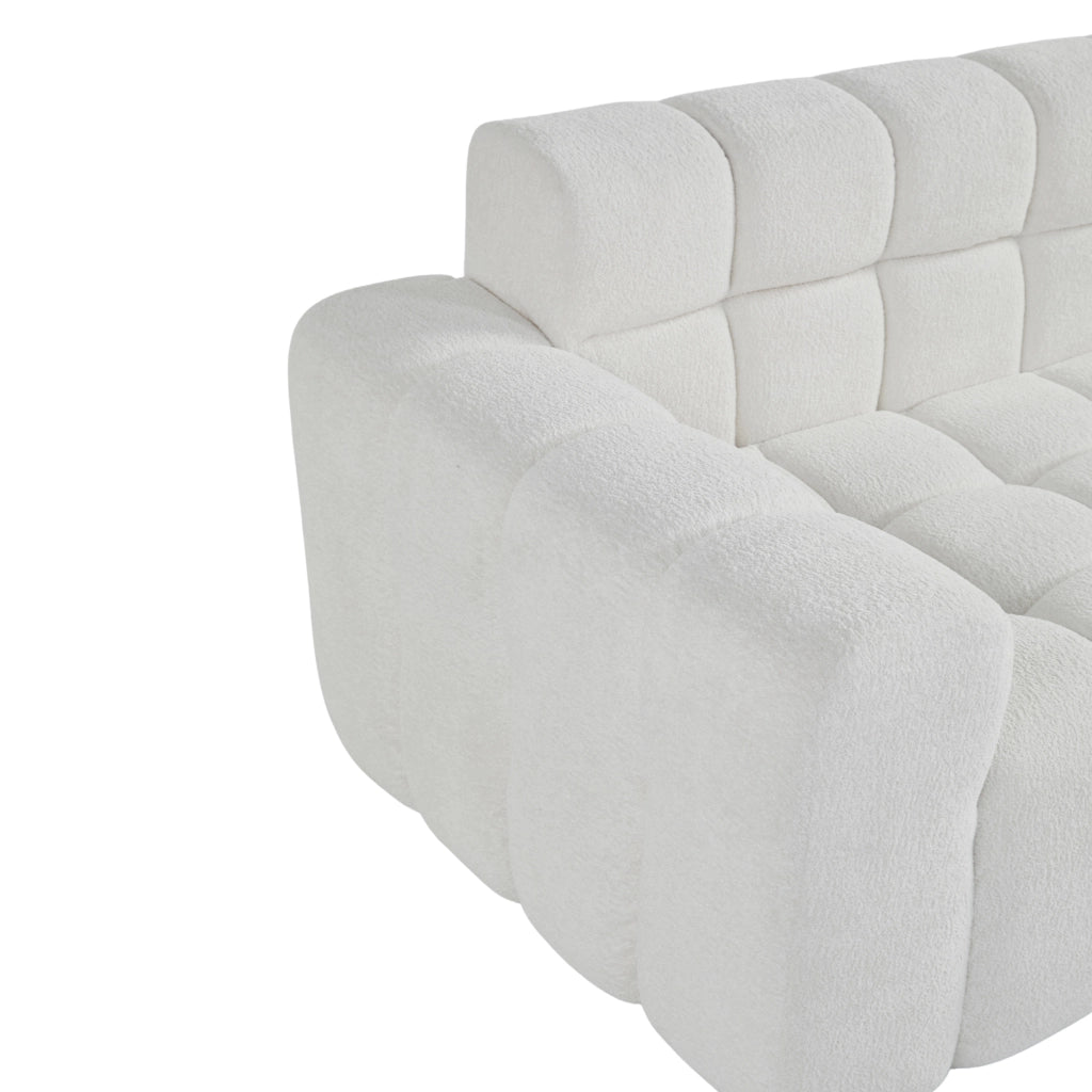 Divano modulare a L in velluto bianco con chaise longue