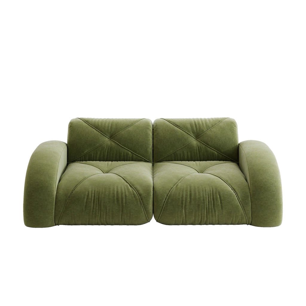 Divano modulare a 2 posti in chenille verde senza struttura con schiuma 32D 76 × 204 × 95 cm