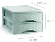 Cassettiera Organizer Effetto Rattan 2 Cassetti Verde 26 x 35 x 19 cm