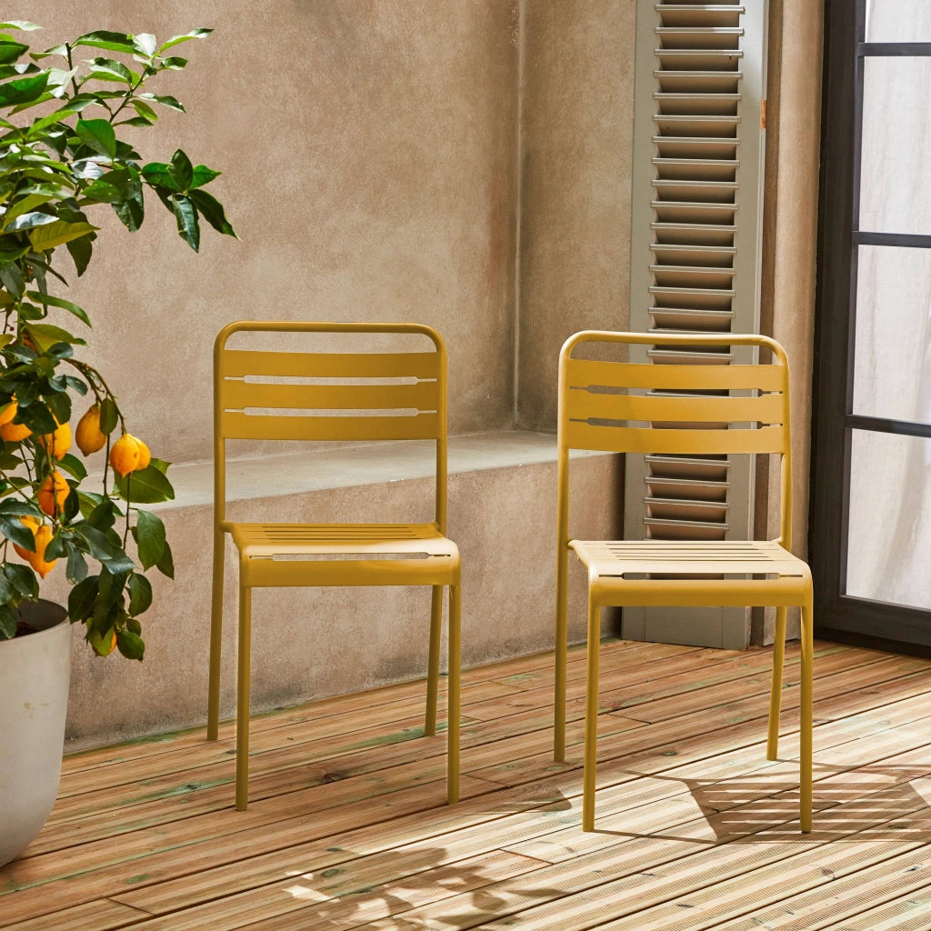 set 2 sedie da giardino bistrot in acciaio, ocra