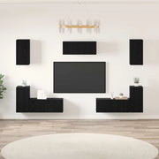 Set mobile TV 7 pz-Credenza per TV Rovere Nero Legno multistrato 149202