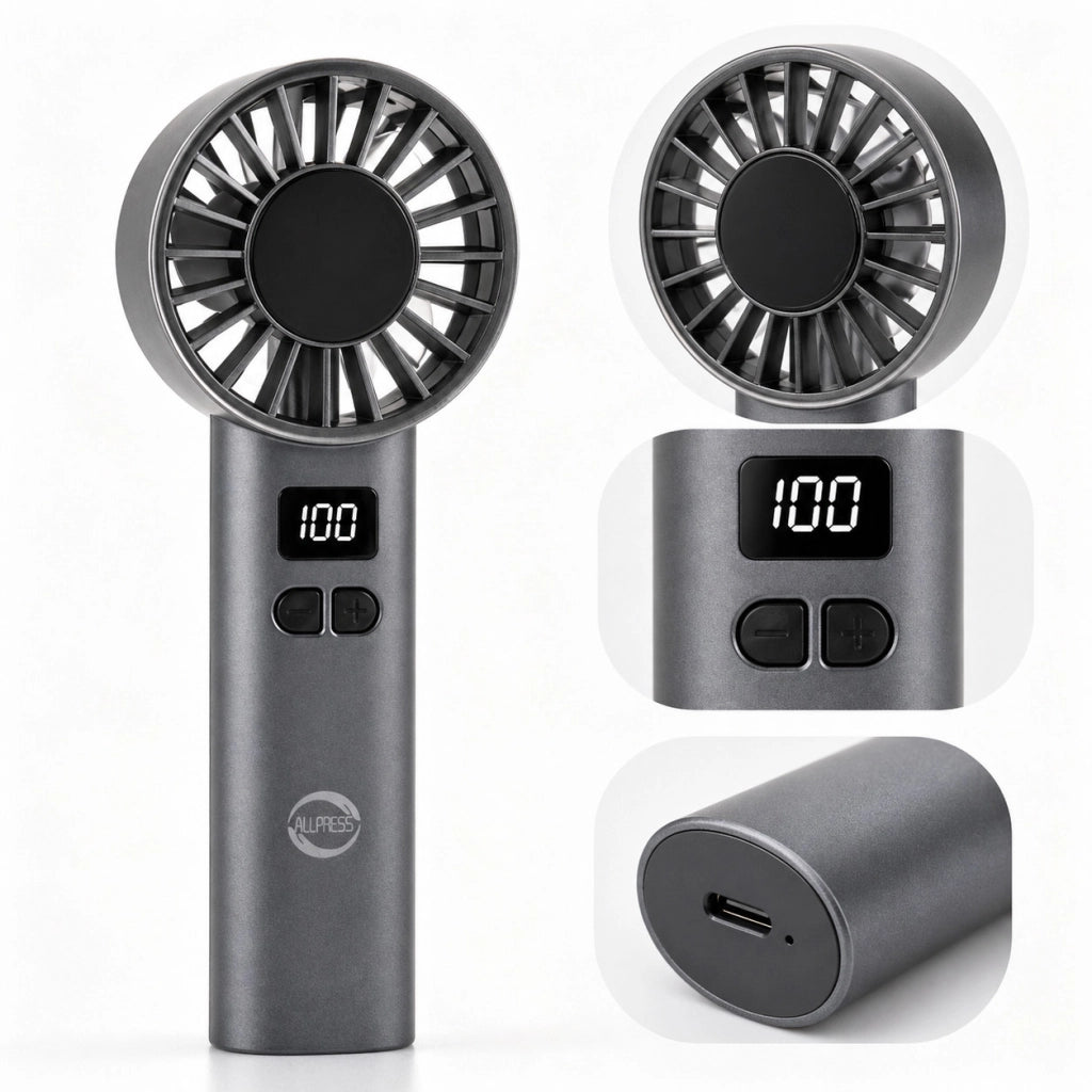 VENTILATORE PORTATILE RICARICABILE USB DISPLAY LED MINI POTENTE COMPACT AS-06638