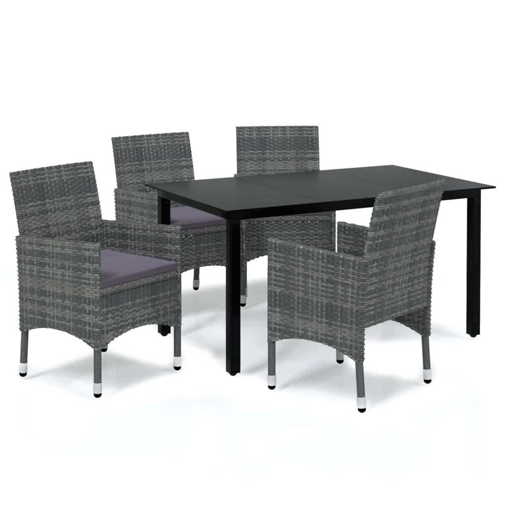 Set da pranzo da giardino 5 pezzi e cuscini resina di vimini grigia 02_0014891
