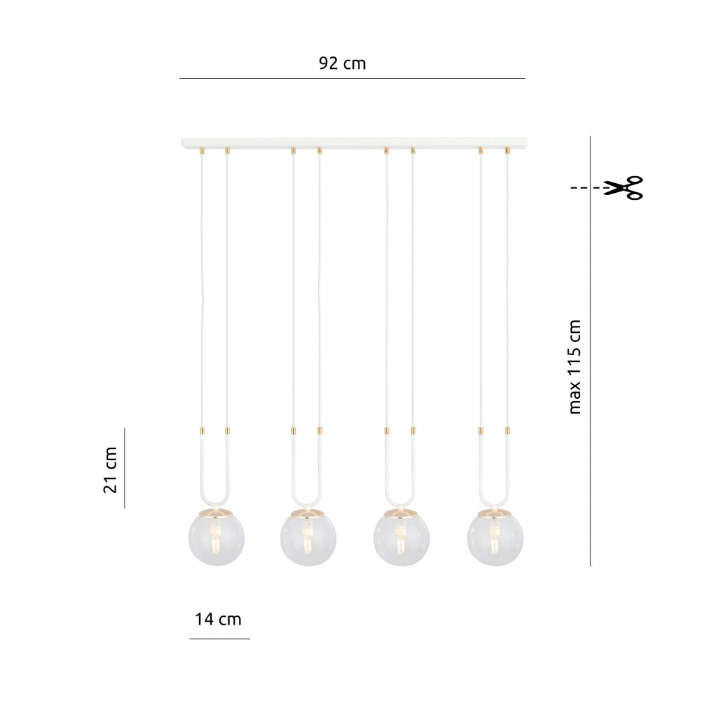 Lampadario Emibig Glam 4xE14 bianco vetro trasparente