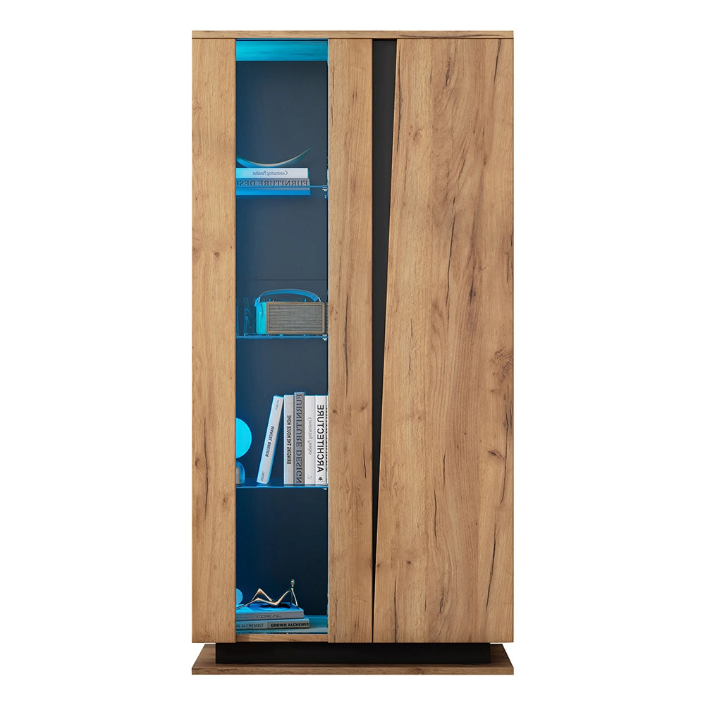Vetrina Strettoia 80x35x160cm - Xylo - 8 Ripiani in Vetro, Colore Legno